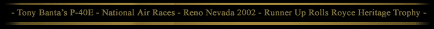 Tony Banta's P-40E - National Air Races Reno Nevada 2002  Runner Up, Rolls Royce Heritage Trophy